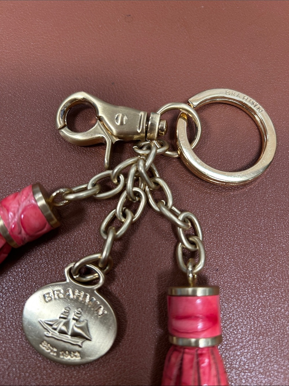 Brahmin Red Croc Leather Tassel Key & Bag Charm with Gold Hardware - Picture 3 of 3
